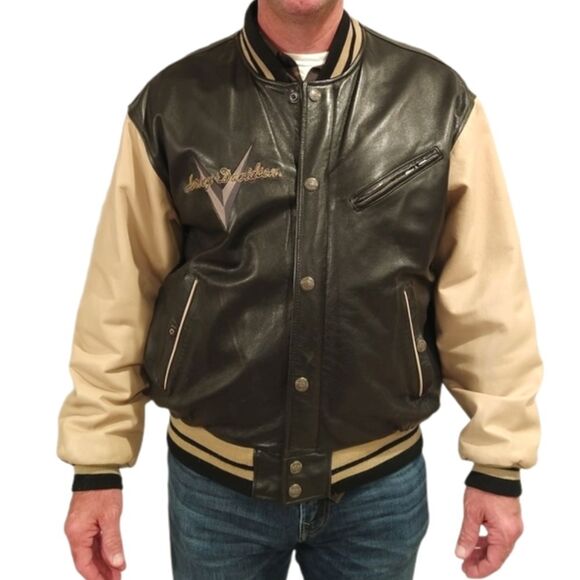 Vintage Harley Davidson Classic Varsity Bomber Leather Jacket Coat - Picture 13 of 13